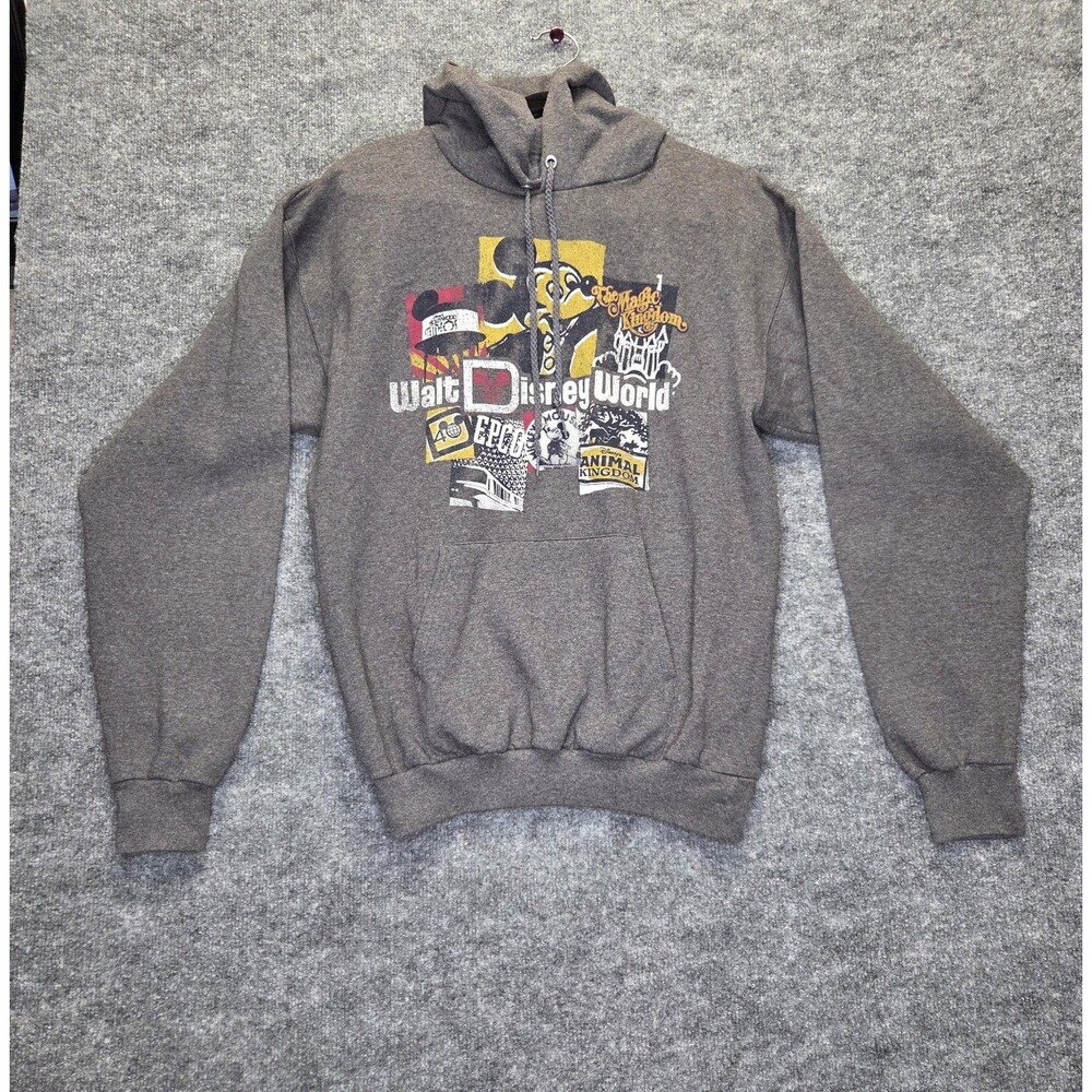 Disney Walt Disney World Hoodie Mens Medium Gray Mickey Mouse Hanes Pullover